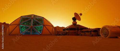 an outpost on the red planet mars (3d rendering)