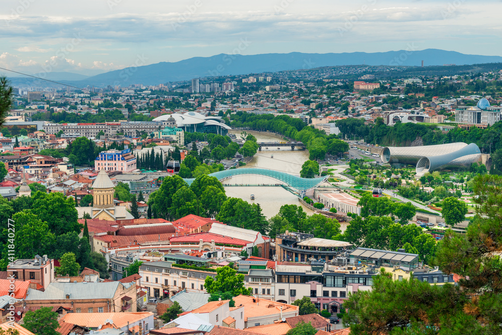 Tbilisi, Georgia. Panoramic beautiful picture of Cityscape Of Summer Old Town.