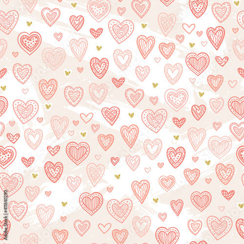 Lovely Valentine's Day seamless pattern, hand drawn heart doodles, great for cards, banners, wallpapers, wrapping - vector design