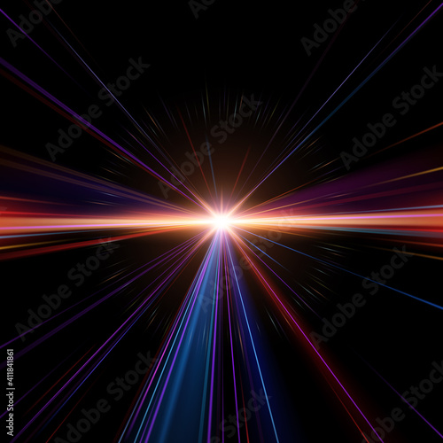 Abstract light rays effect on black background