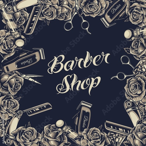 Barbershop vintage monochrome composition