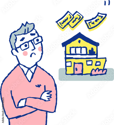 家とお金の事を考える男性