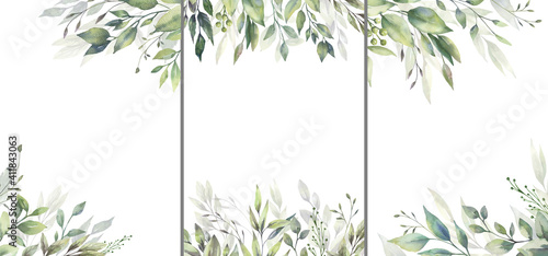 Watercolor floral illustration set - green leaf Frame collection, for wedding stationary, greetings, wallpapers, fashion, background. Eucalyptus, olive, green leaves, etc. High quality illustration photo