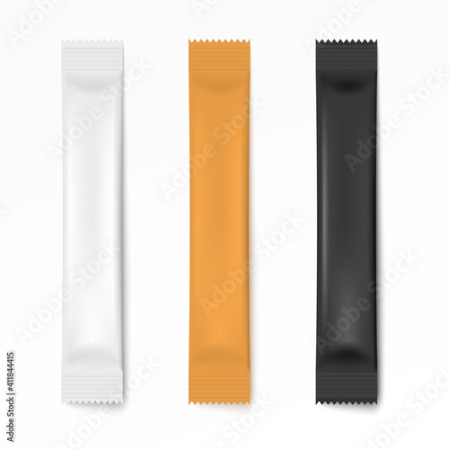 Set stick packagings in various color, realistic vector illustration isolated.
