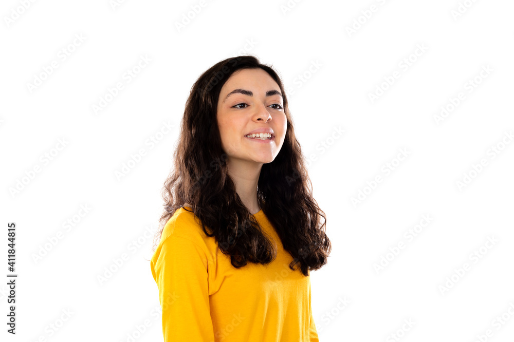 Adorable teenage girl with yellow sweater Adorable teenage girl with yellow sweater