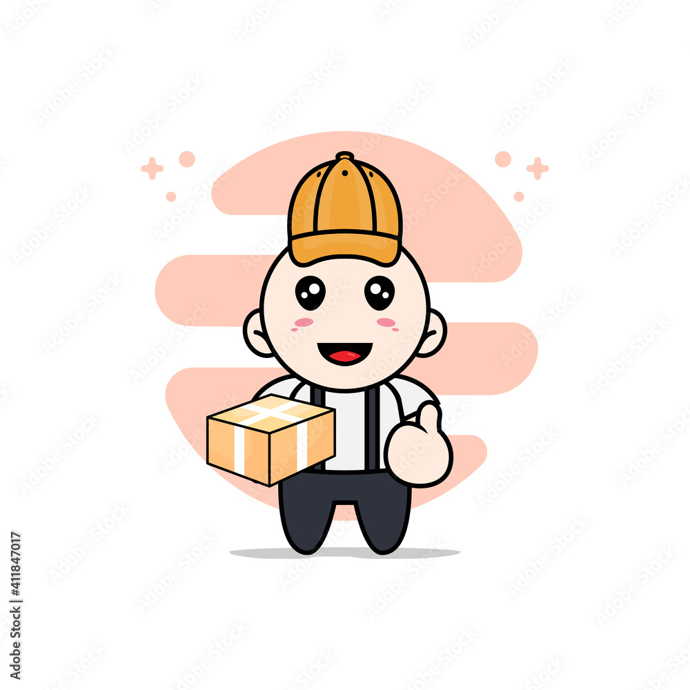 Cute geek boy character wearing delivery boy costume. Cute geek boy character wearing delivery boy costume.