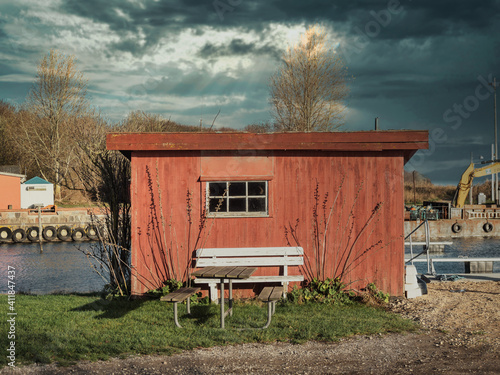 Shed on the Hesnaes harbot on Falster in rural Denmark photo