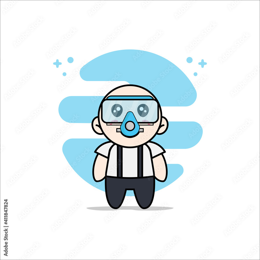 Cute geek boy character wearing divers costume. Cute geek boy character wearing divers costume.