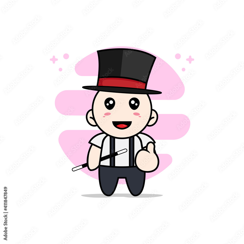 Cute geek boy character wearing magician costume. Cute geek boy character wearing magician costume.