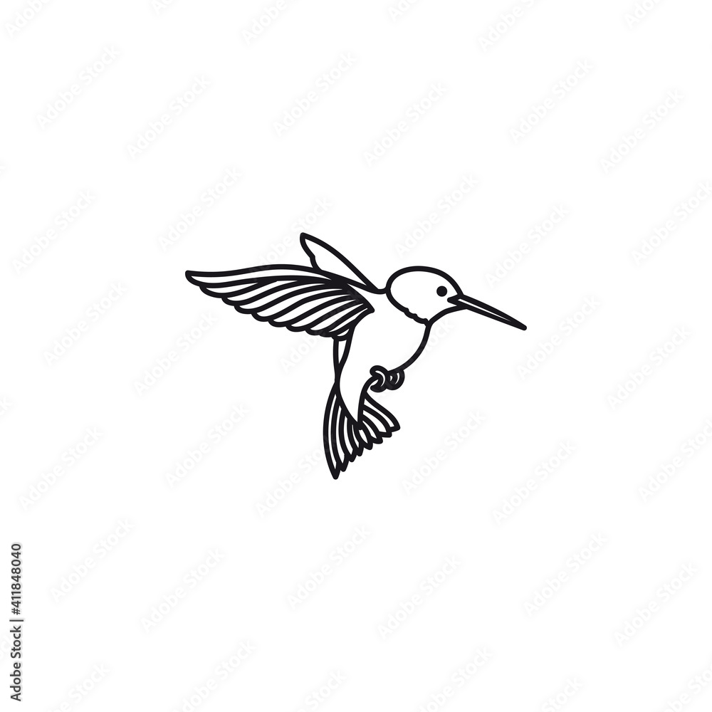 Obraz premium Hovering hummingbird vector line icon