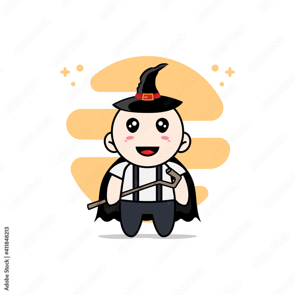 Cute geek boy character wearing witch costume. Cute geek boy character wearing witch costume.