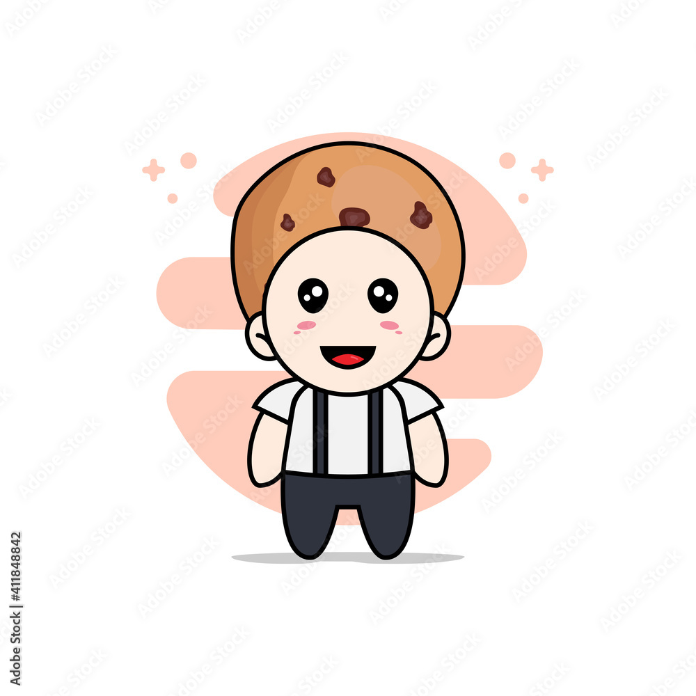 Cute geek boy character wearing cookies costume. Cute geek boy character wearing cookies costume.