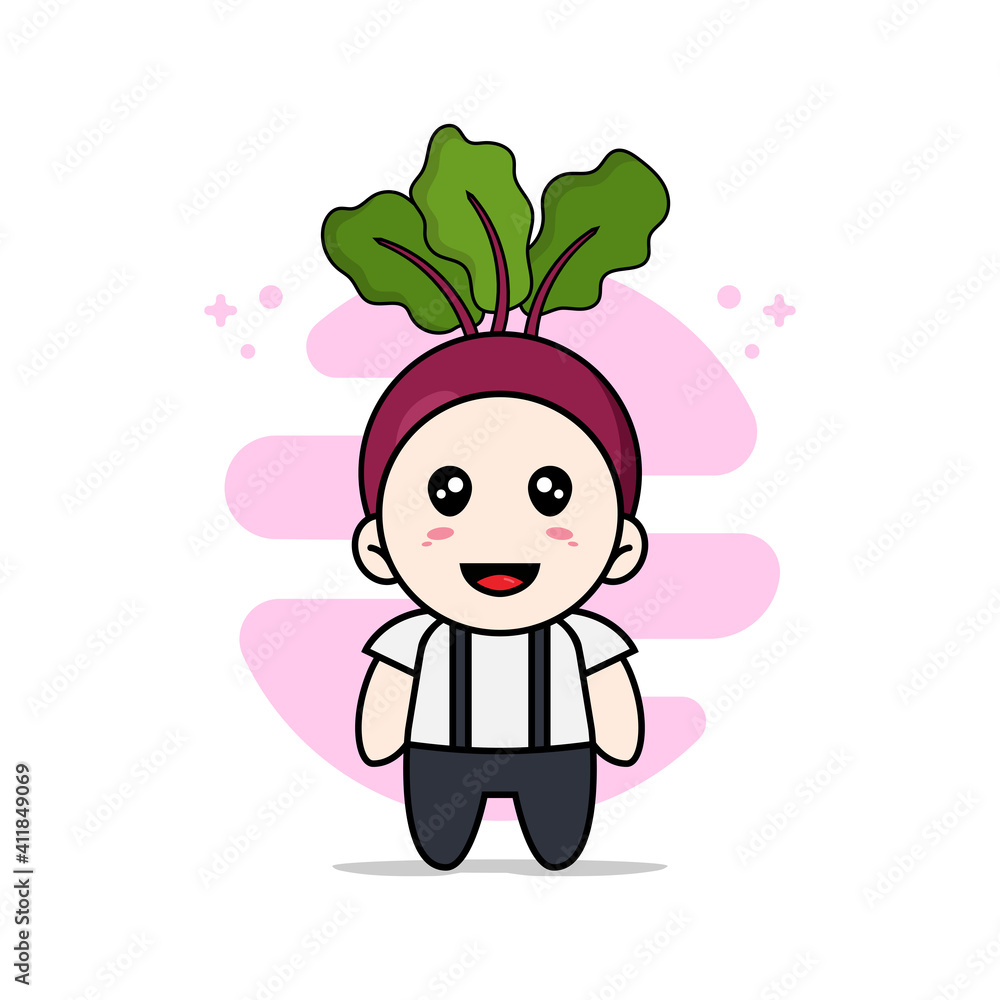 Cute geek boy character wearing onion costume