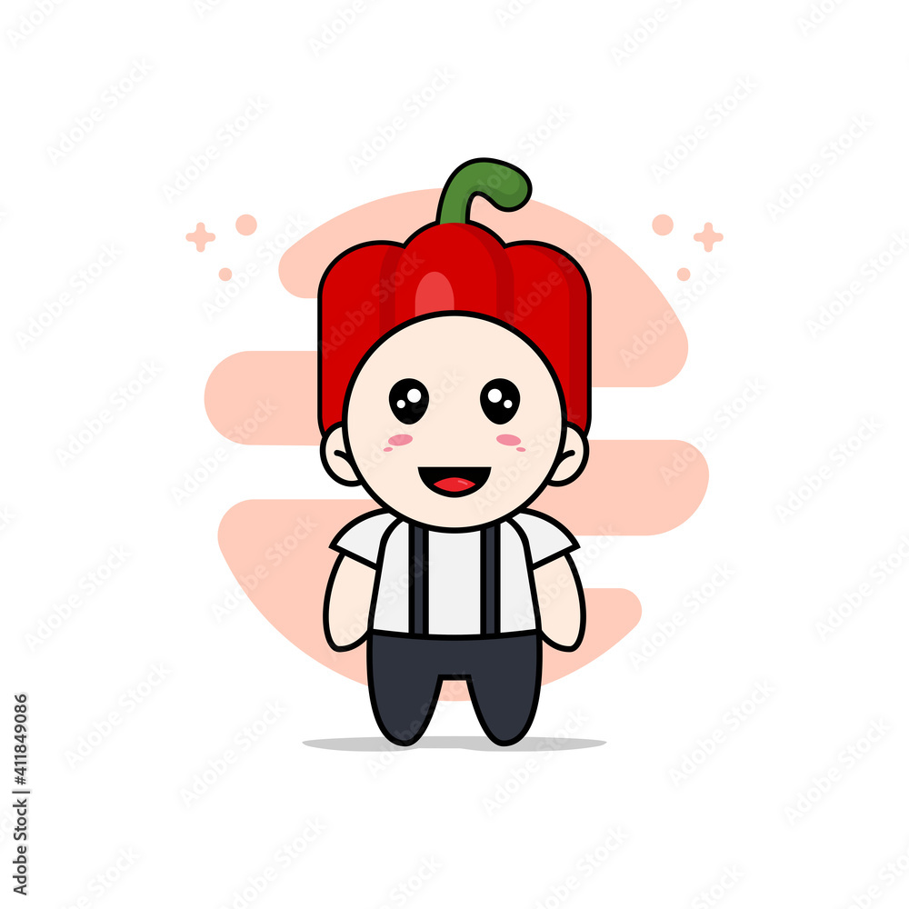 Cute geek boy character wearing Red paprika costume.