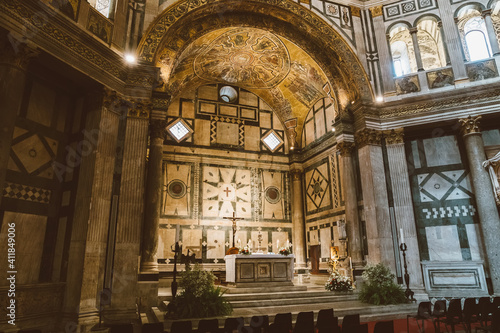 Panoramic view of interior of Florence Baptistery on Piazza del Duomo