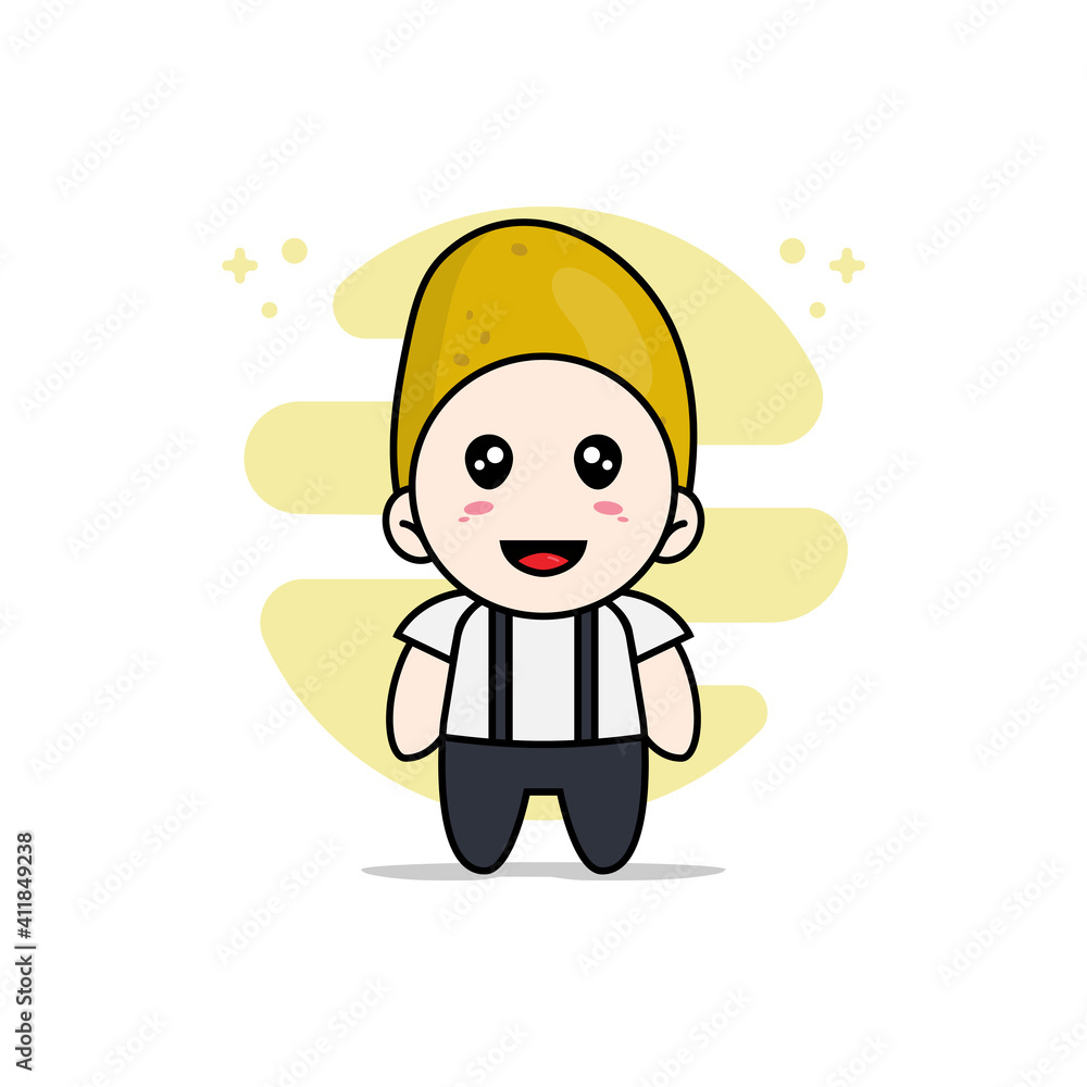 Cute geek boy character wearing potato costume. Cute geek boy character wearing potato costume.
