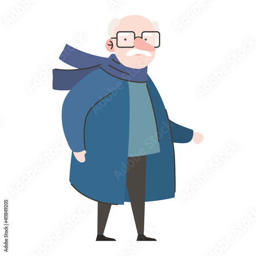 cute granfather member with scarf character vector illustration design