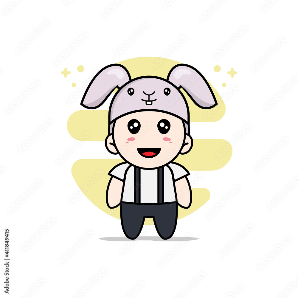 Cute geek boy character wearing rabbit costume. Cute geek boy character wearing rabbit costume.