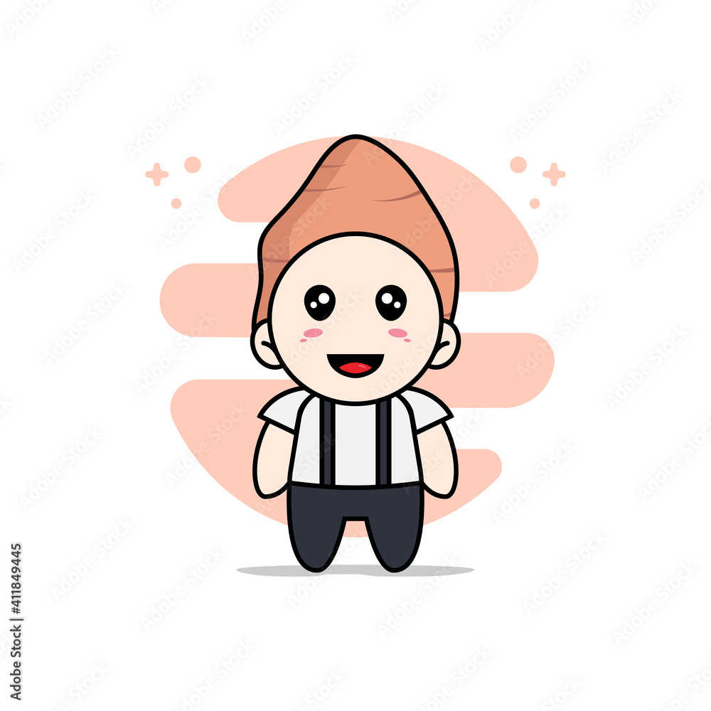 Cute geek boy character wearing yam costume Cute geek boy character wearing yam costume