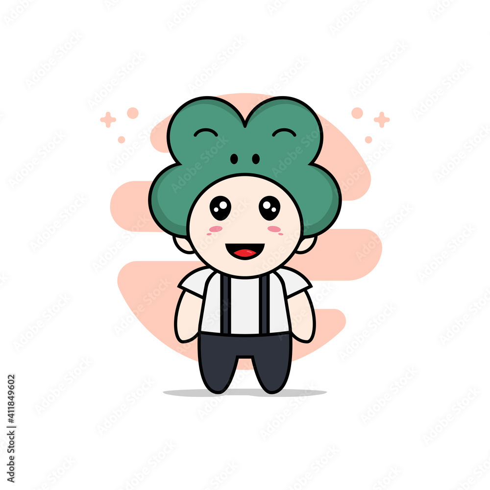 Cute geek boy character wearing frog costume. Cute geek boy character wearing frog costume.