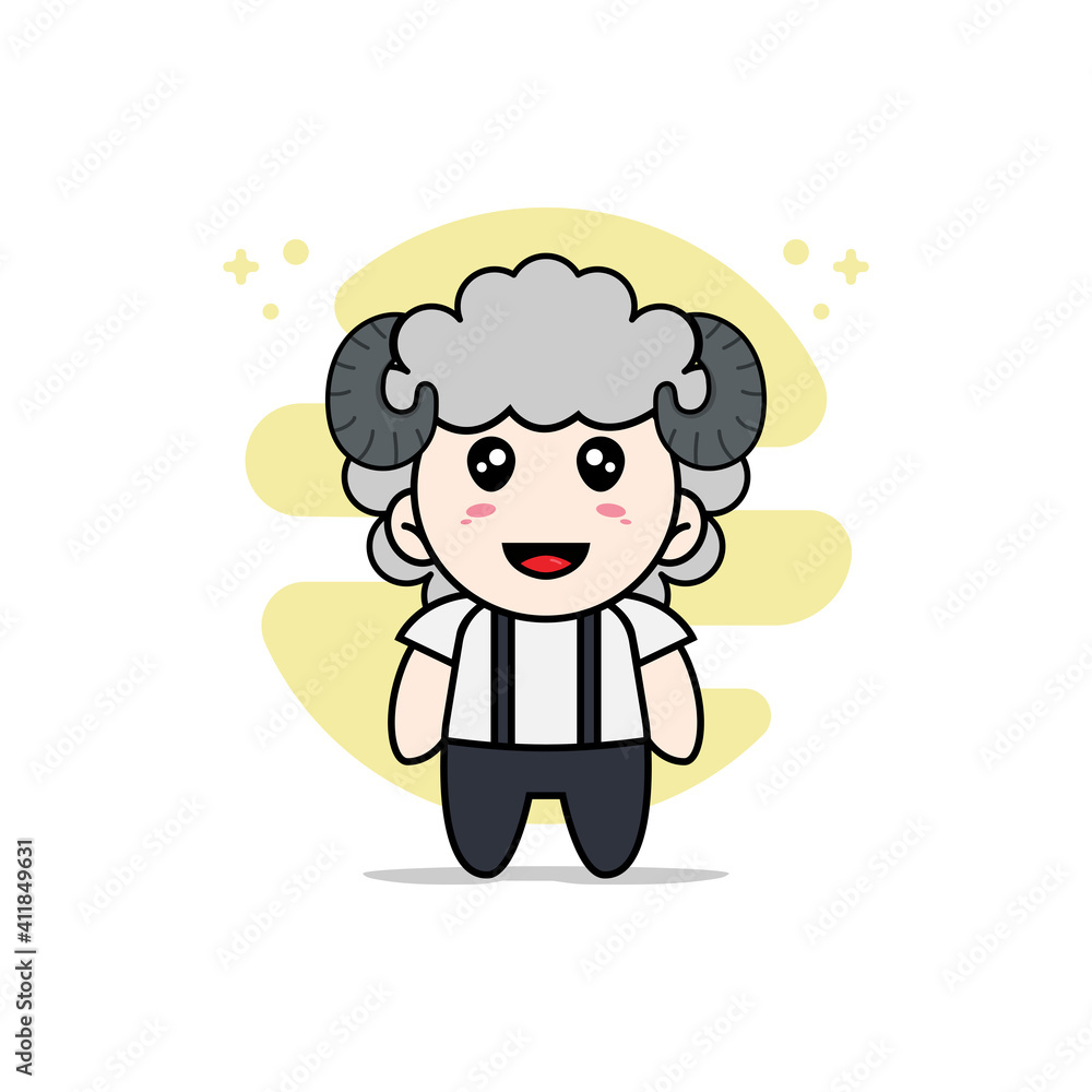 Cute geek boy character wearing sheep costume. Cute geek boy character wearing sheep costume.
