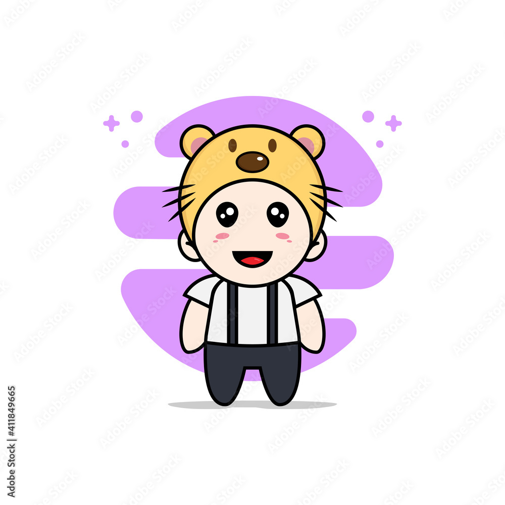 Cute geek boy character wearing beaver costume. Cute geek boy character wearing beaver costume.