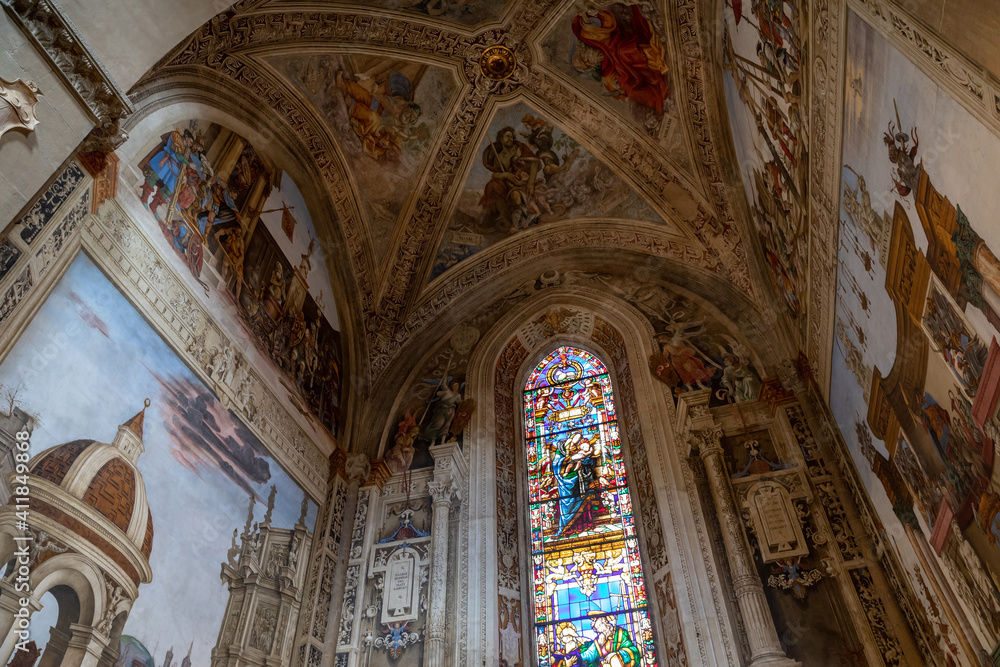 Panoramic view of interior of Basilica of Santa Maria Novella