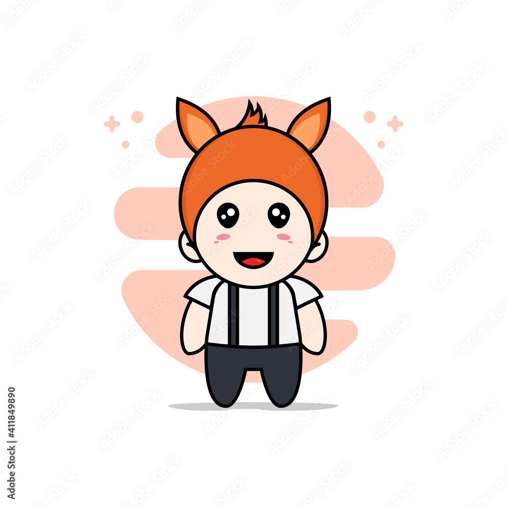Cute geek boy character wearing fox costume. Cute geek boy character wearing fox costume.