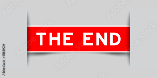 Label sticker red color in word the end that inserted in gray background