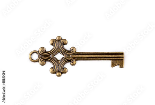 Old antique key on white ba...