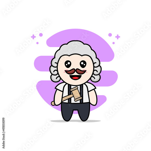 Cute geek boy character wearing judge costume.