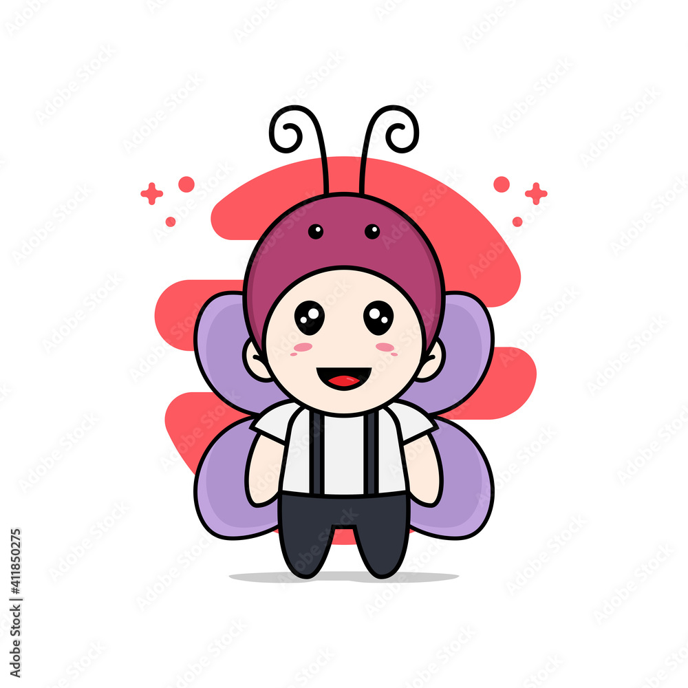 Cute geek boy character wearing butterfly costume. Cute geek boy character wearing butterfly costume.