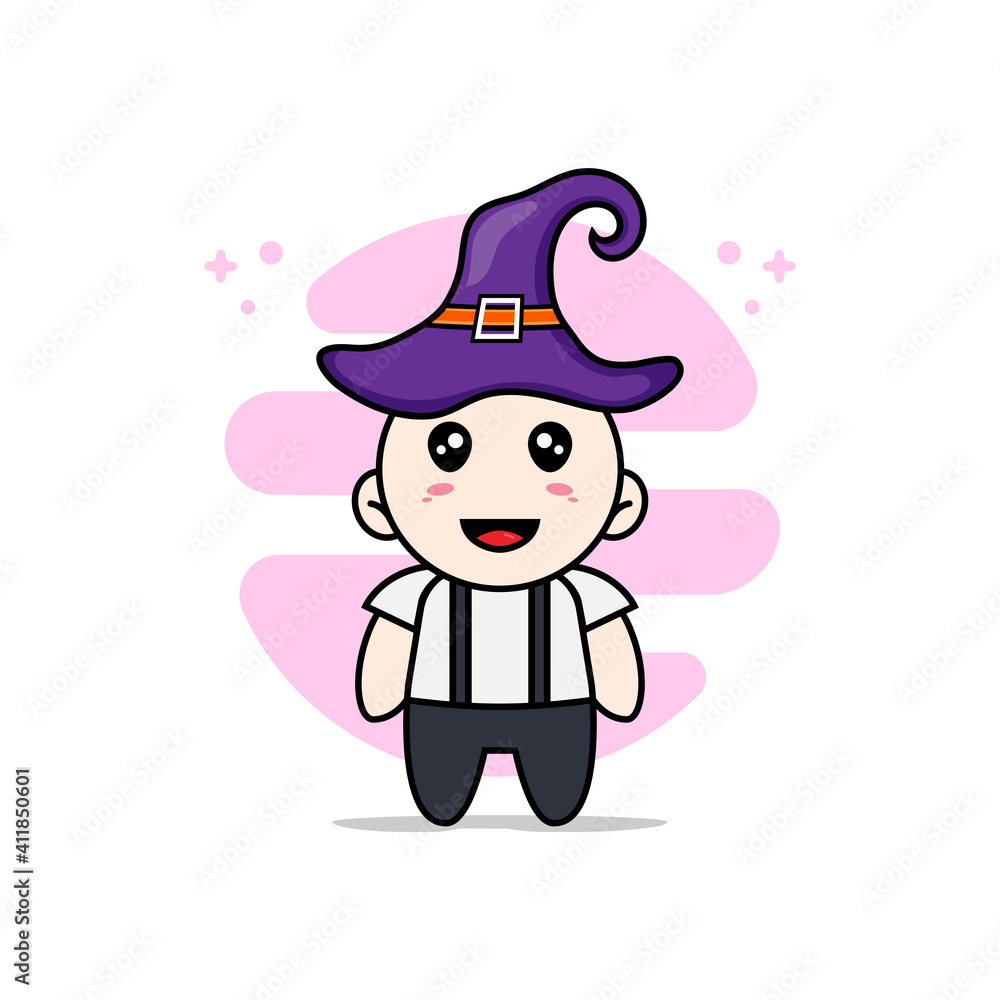 Cute geek boy character wearing witch hat. Cute geek boy character wearing witch hat.