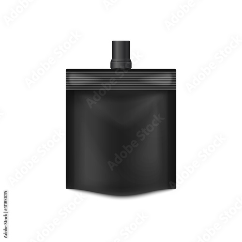 Doypack black vacuum packaging foil pouch with lid on top a vector illustration.