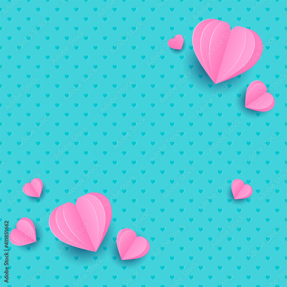 Vector romantic love background with paper hearts