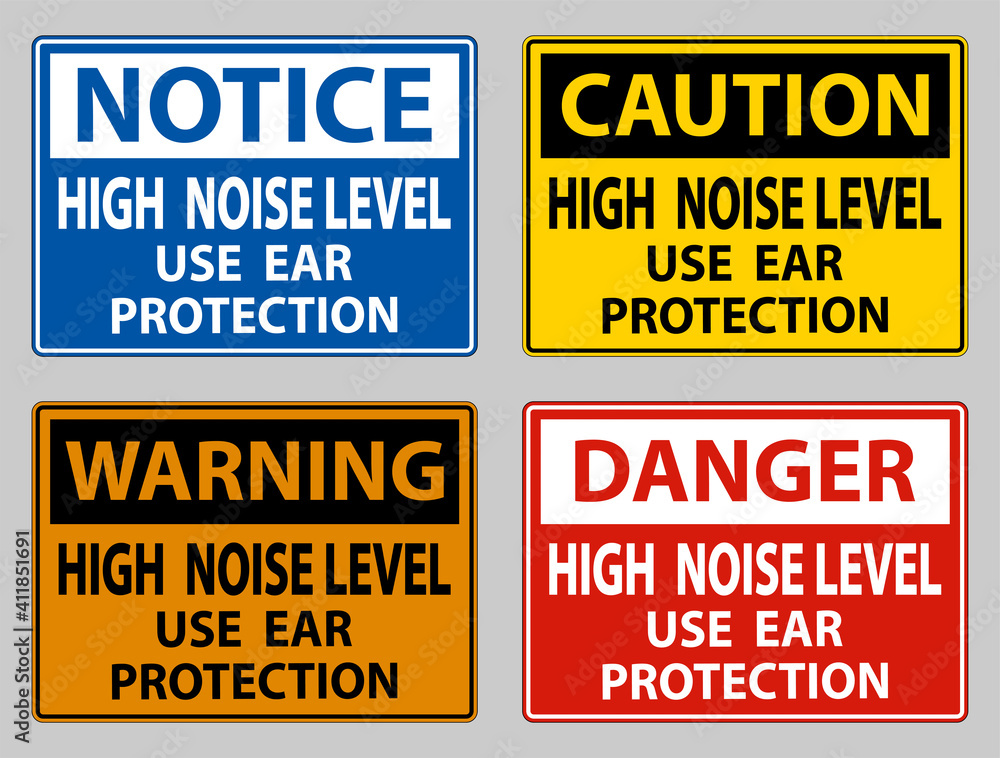 High Noise Level Use Ear Protection on White Background