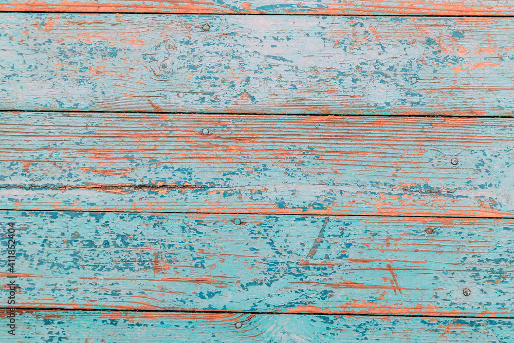 Old painted wooden green background. Wooden background.