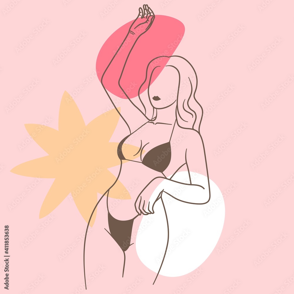 Illustration vector graphic of sexy woman with bikini line art style, perfect for Beauty Concept, t-Shirt Print, postcard, poster, tattoos, painting