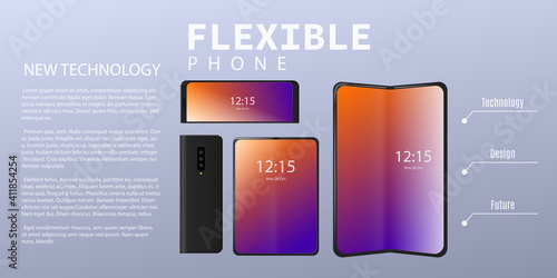 Flexible smartphone with foldable display a vector 3d realistic illustration.