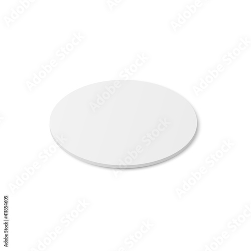 White circle coaster, realistic mockup isolated on white background.