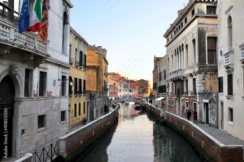 View of hidden canal in an authentic and residential Venice