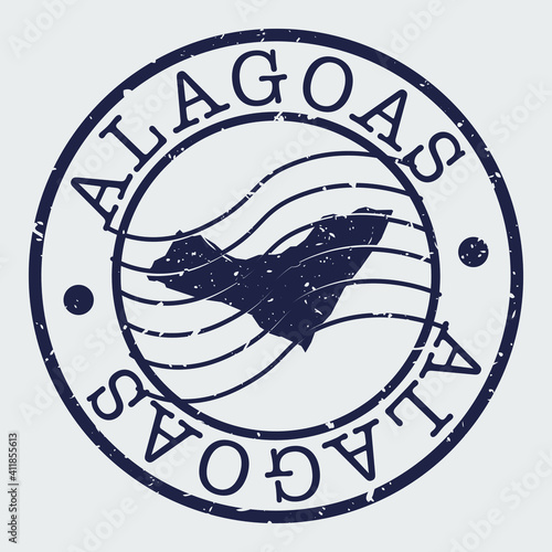 State of Alagoas, Brazil Map Postmark. Silhouette Postal Passport. Stamp Round Vector Icon. Vintage Postage Design.