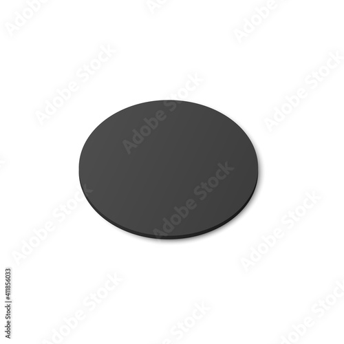 Oval black beer coaster or mat template, realistic vector illustration isolated.