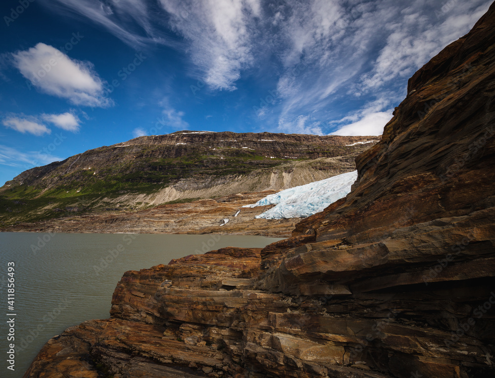 Glacial landscape of Austerdalsisen glacier in Norway