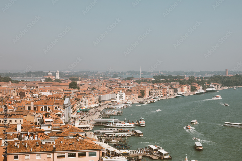 Panoramic view of Venice city with historic buildings and coast Panoramic view of Venice city with historic buildings and coast