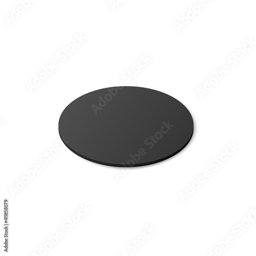 Black circle table mat or beer coaster, realistic vector illustration isolated.