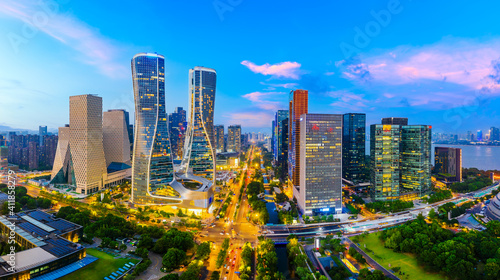 Aerial photography of Hangzhou city modern architecture landscape.