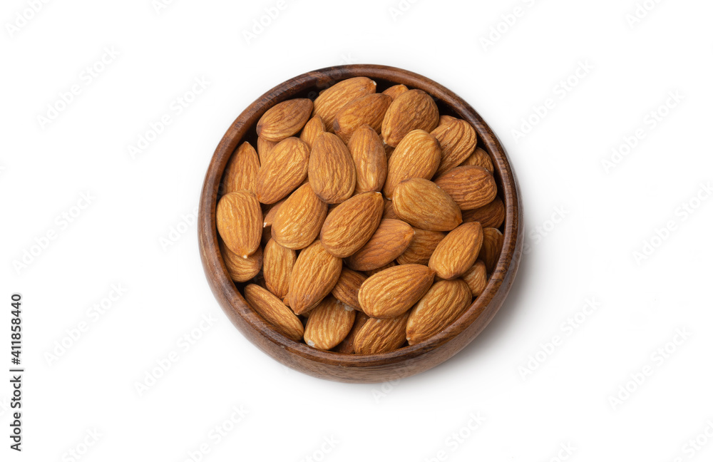 Dried almond on the white background Dried almond on the white background