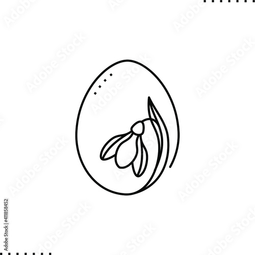 Easter egg shape greeting with snowdrop flower vector icon in outline