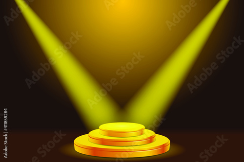 Stage podium in the rays of spotlights. Background scene for the award ceremony